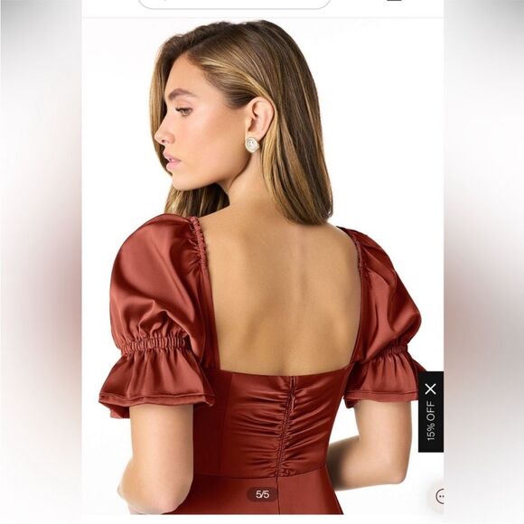 NWT Azazie Harlie Stretch Satin Dress Terracotta Size 12 - Picture 5 of 12